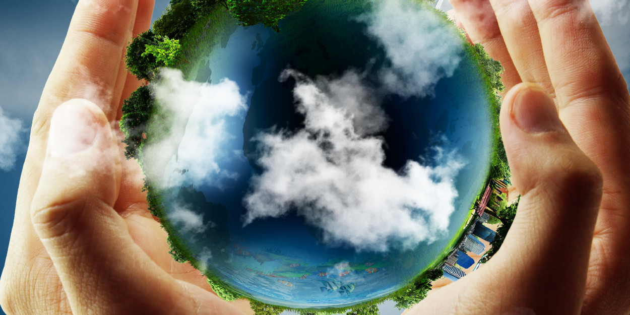 Climate Change Globe held between two hand.