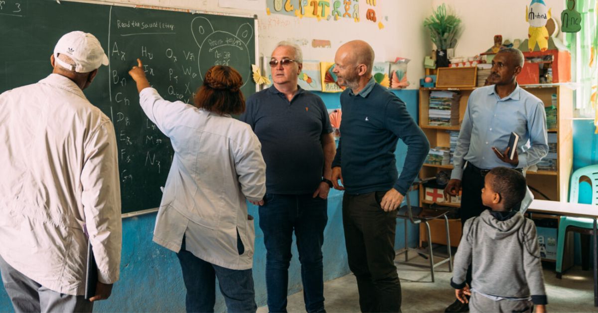 Photo - Richard Moore during a recent visit to a school Children in Crossfire